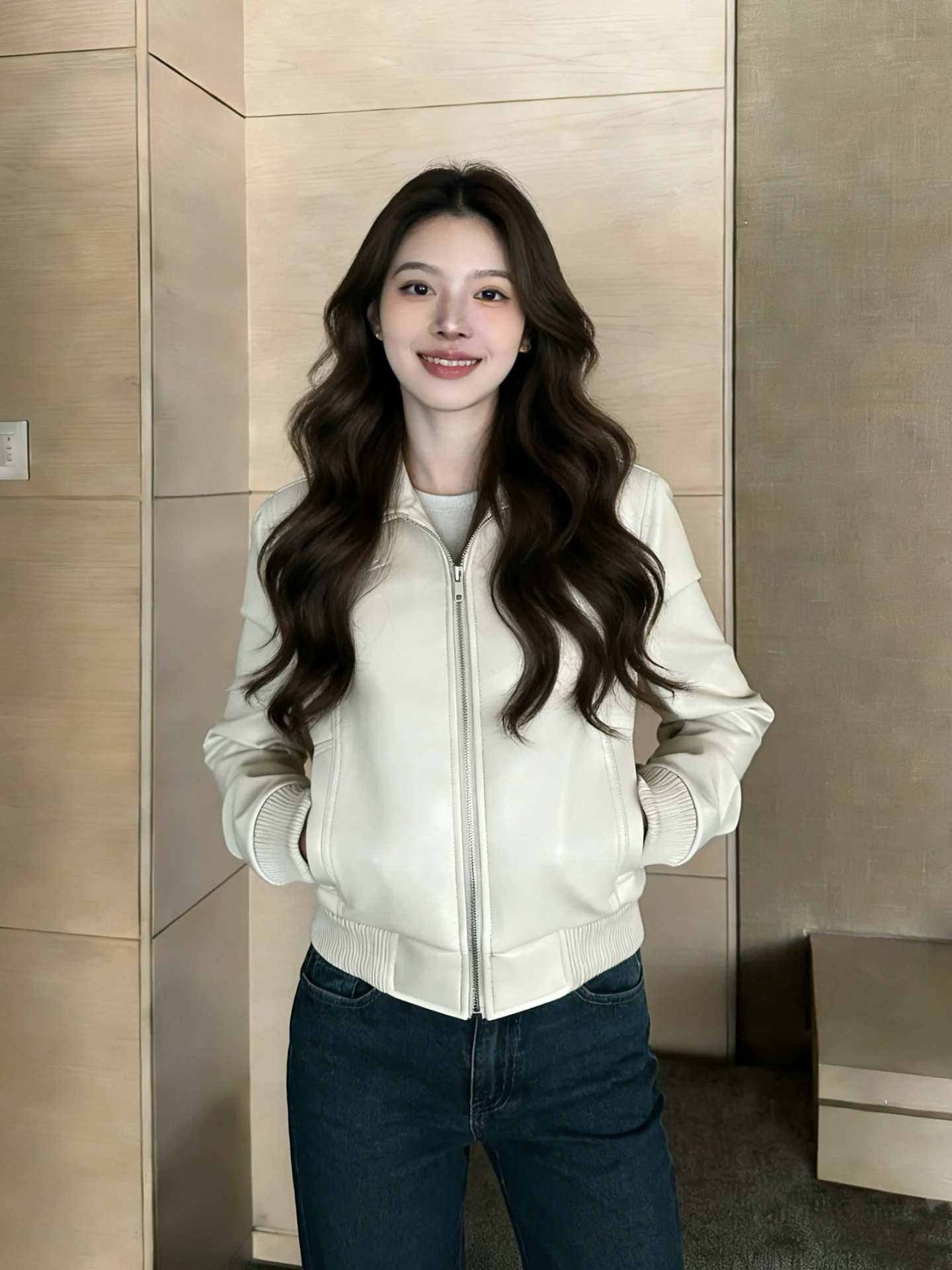 Jaqueta Feminina Americana de Couro PU com Zíper, Estilo Slim, Moda Urbana, Nova Chegada Primavera, Top Versátil