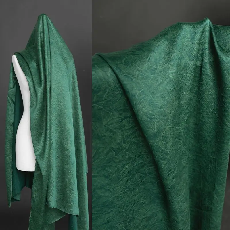 Dark Green Wrinkled Fabric High-end Pleated Shirt Hanfu Camisole Dress Clothing Designer Fabric