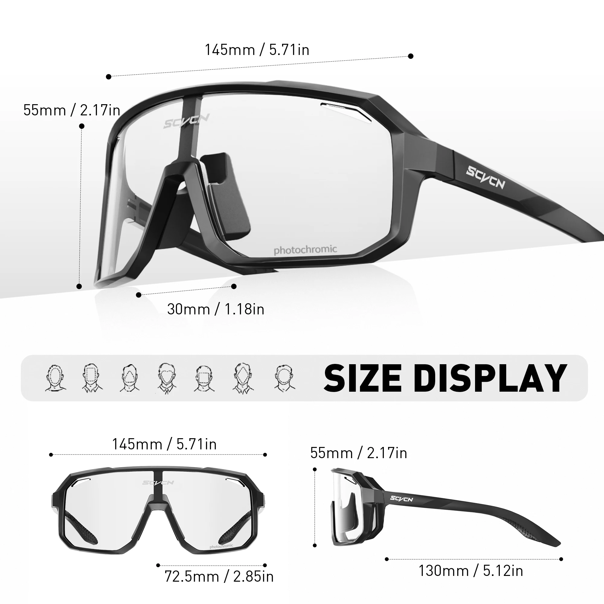 SCVCN Photochromic Cycling Sunglasses Outdoor Cycling Road Mountain Bike Glasses Men and Women Casual Hiking Windproof Glasses