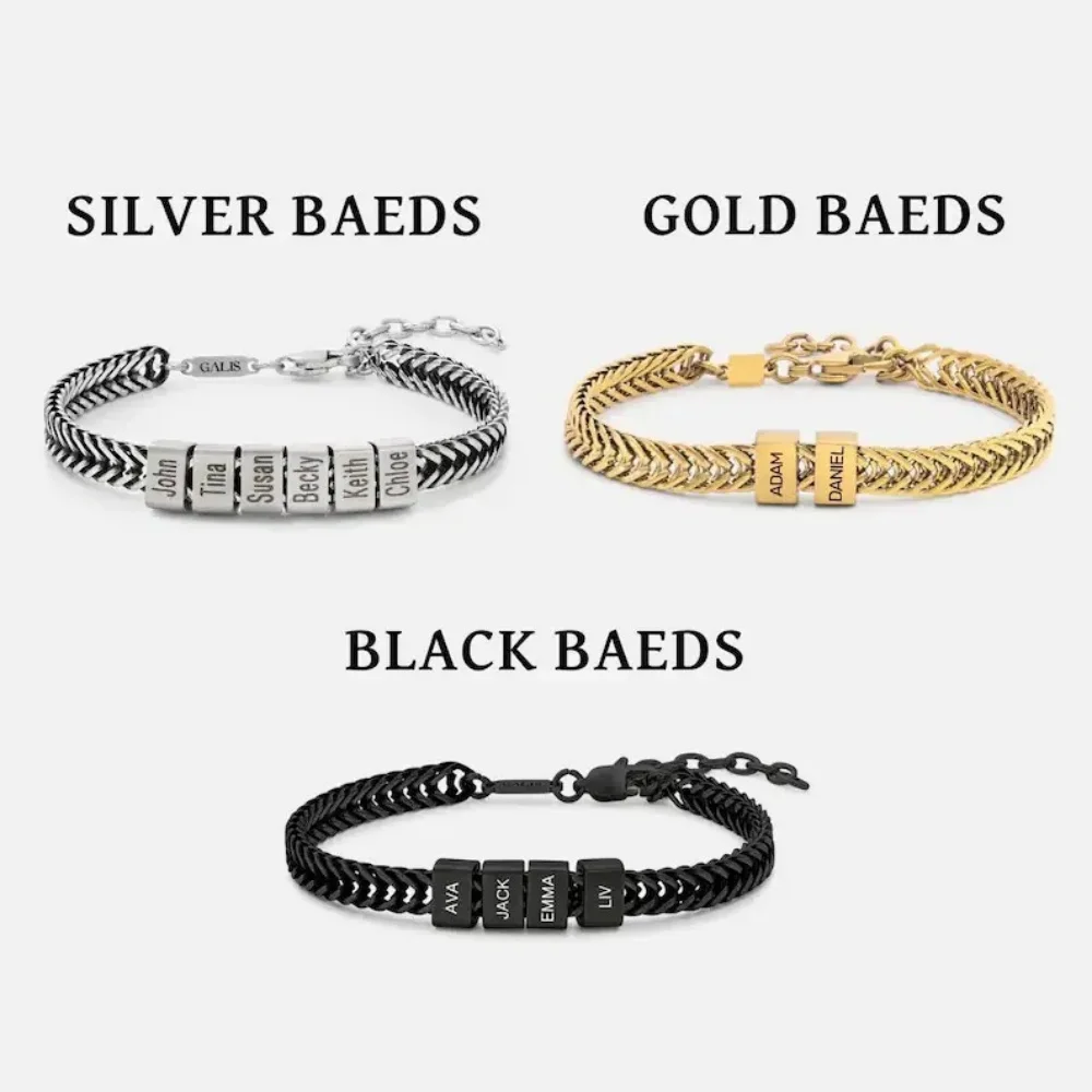 

2025 European and American style DIY engraved bracelet dual woven chain stainless steel laser engraved Father's Day gift