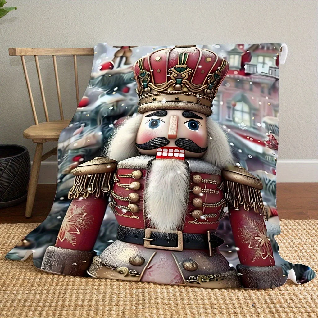 Christmas Throw Blanket Nutcracker Holiday Xmas Fleece Winter Decor Festive Queen Size Plush Cozy Bed Throw for Couch Gift