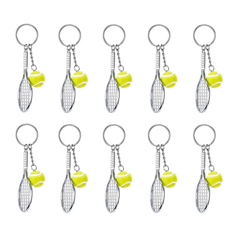 60Pcs Tennis Racket and Ball Charms Pendants Keychain Key Ring