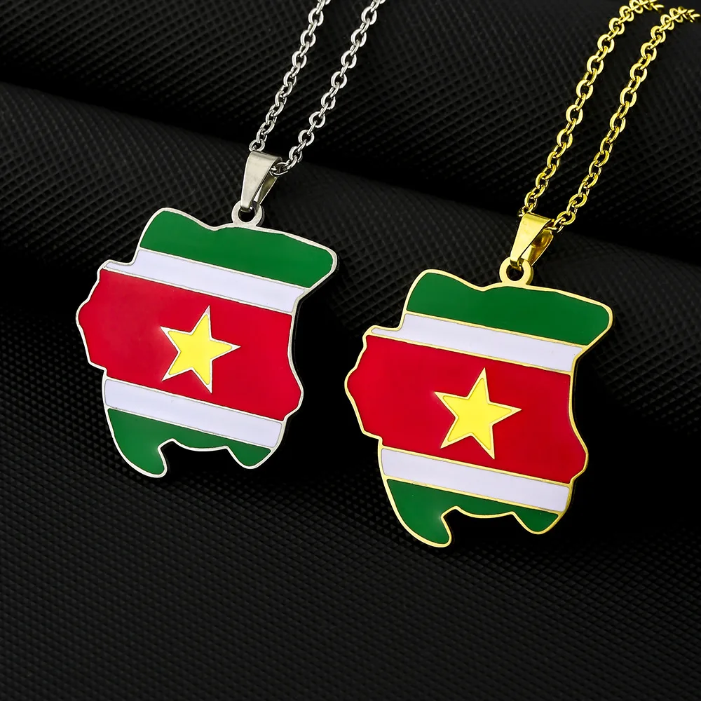 retro Republic of Suriname map flag necklace jewelry high-end niche men's and women's hot-selling accessories