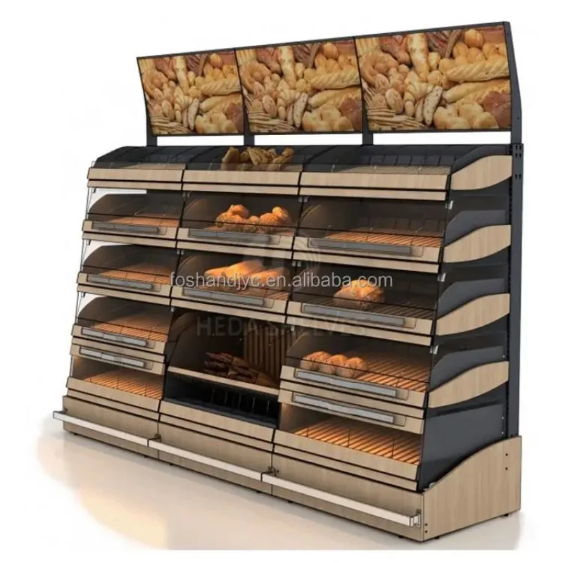 

Customize.Bakery Food Shop Fitting Custom New Retail Wooden Bakery Shop Display Counter Cabinet Bread Warmer Display