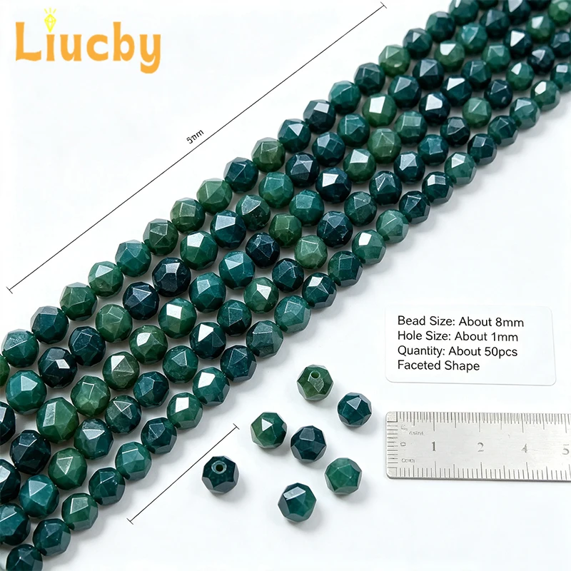 Natürliche Moosachat-Perlen, facettiert, mehrfach geschliffene Diamantform-Perlen für DIY-Armband-, Halsketten- und Schmuckherstellungszubehör 6/8/10mm – Detail 2