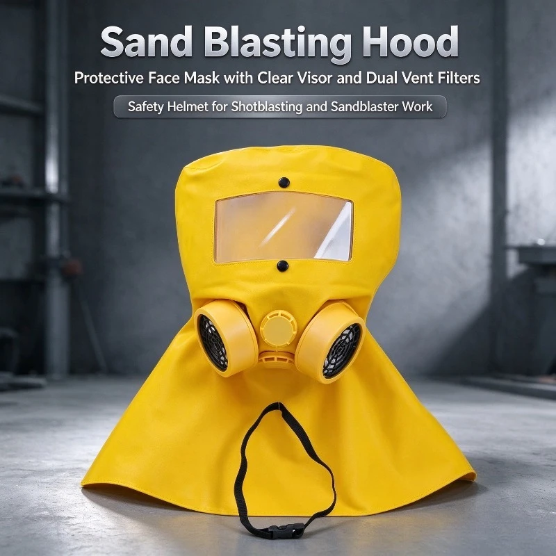 Sand Blasting Hood, Protective Face Mask with Clear Visor and Dual Vent Filters, Safety Helmet for Sandblaster Work