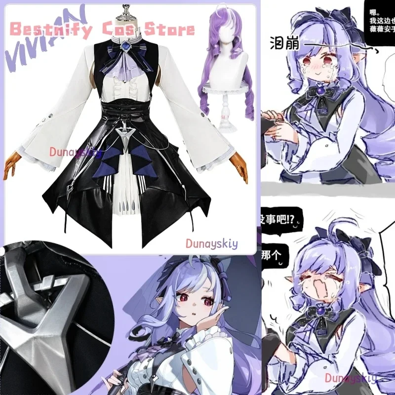 

ABC123CosplayGame Zenless Zone Zero Vivian Cosplay Costume Wig Dress Headwear Uniform Mockingbird Halloween Party For Women3'd,5