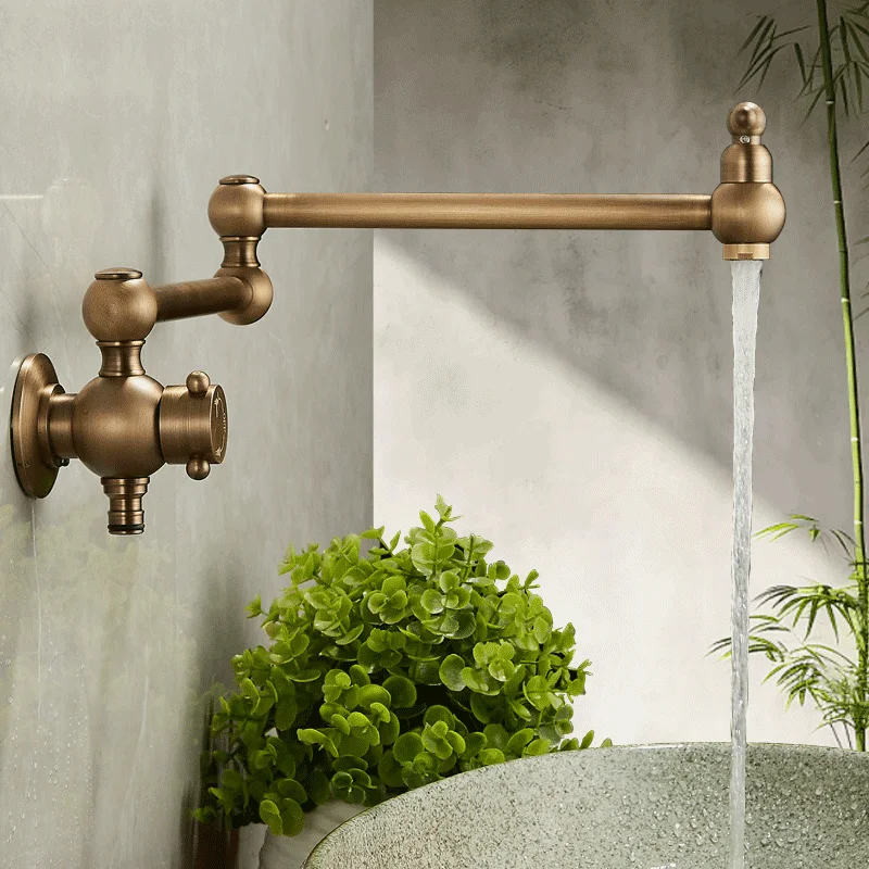 Riempitore per pentole Doppio beccuccio a snodo Pieghevole Estensibile Braccio oscillante Parete Rubinetto da cucina nero Rubinetto per lavello da cucina a due maniglie monoforo