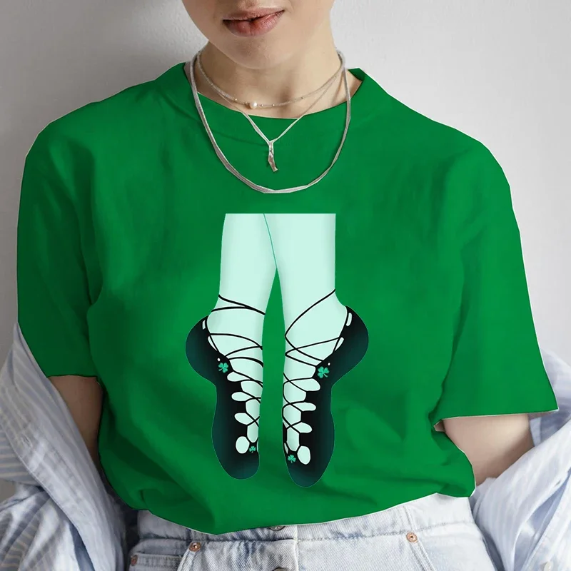 St Patrick's Day Irish Soft Dance Shoes Graphic T-Shirt Women Short Sleeve Fashion Tops Female Shirts T-shirts Casual Streetwear