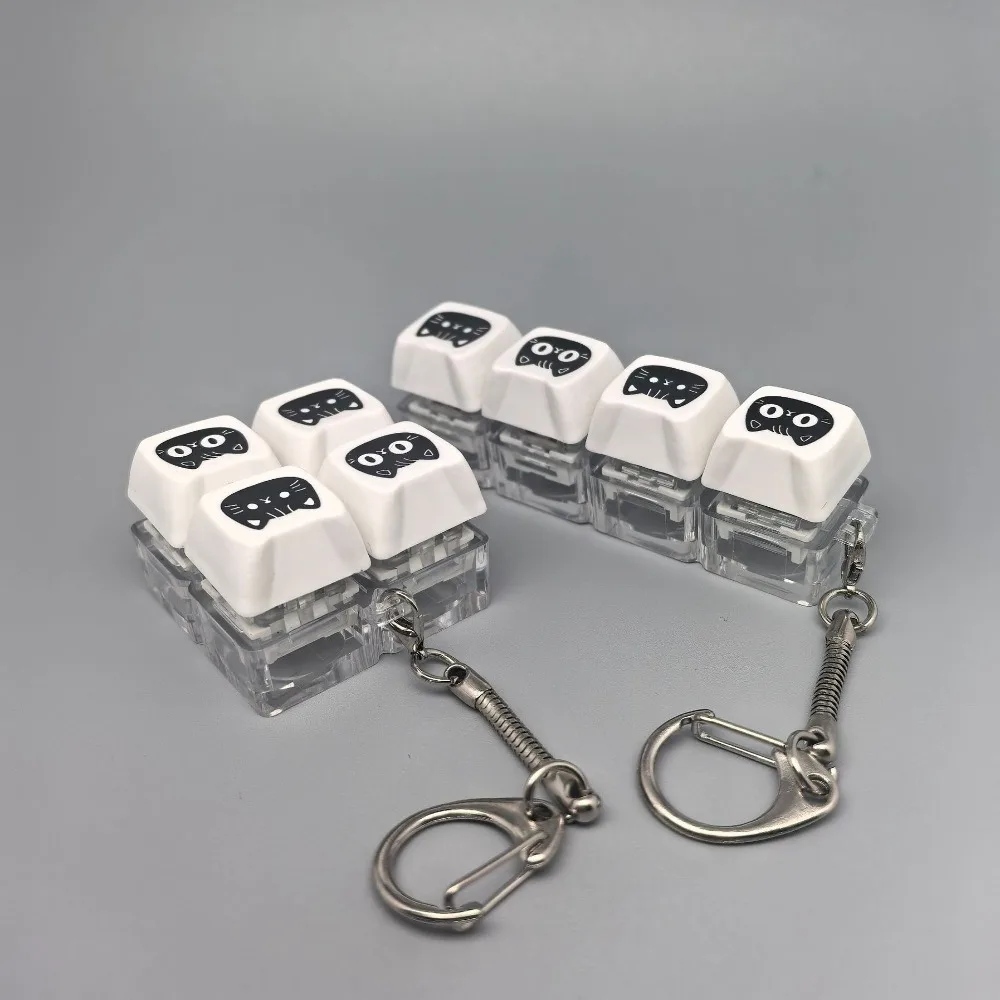 Glowing Black Cat Keyboard Key Chain with Metal Buckle Transparent Base Clicker Fidgets Bag Charm Crispy Rebound Voice