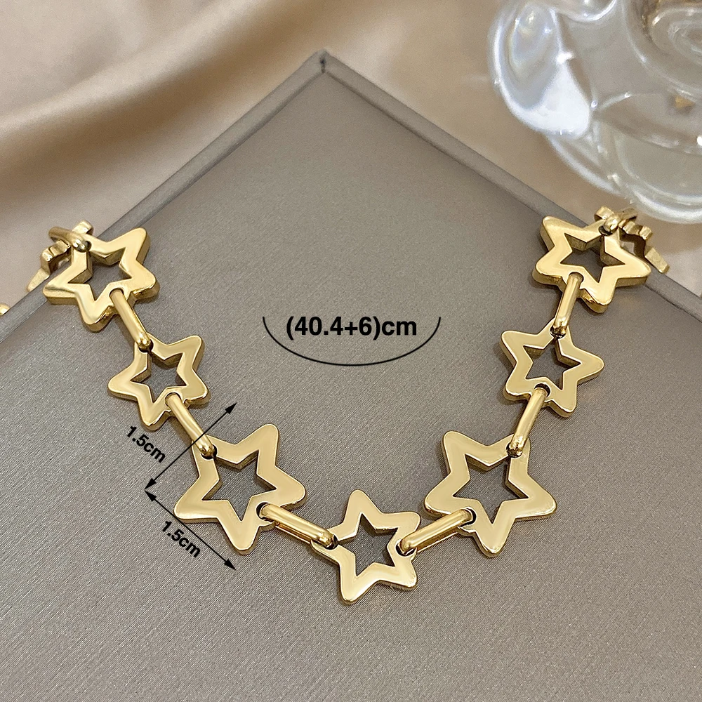 Mode Edelstahl Gold Silber Farbe Halskette für Frauen Nette Hohle Sterne Link Kette Halsketten Wasserdicht Schmuck Geschenke – Detail 1