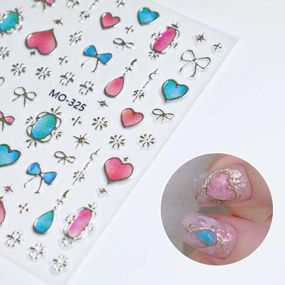 Bronzing Bohemian Nail Stickers Bowknot Love Heart Baroque Nail Decals Embossed Stickers Nail Supplies Luxury Nail Decorations