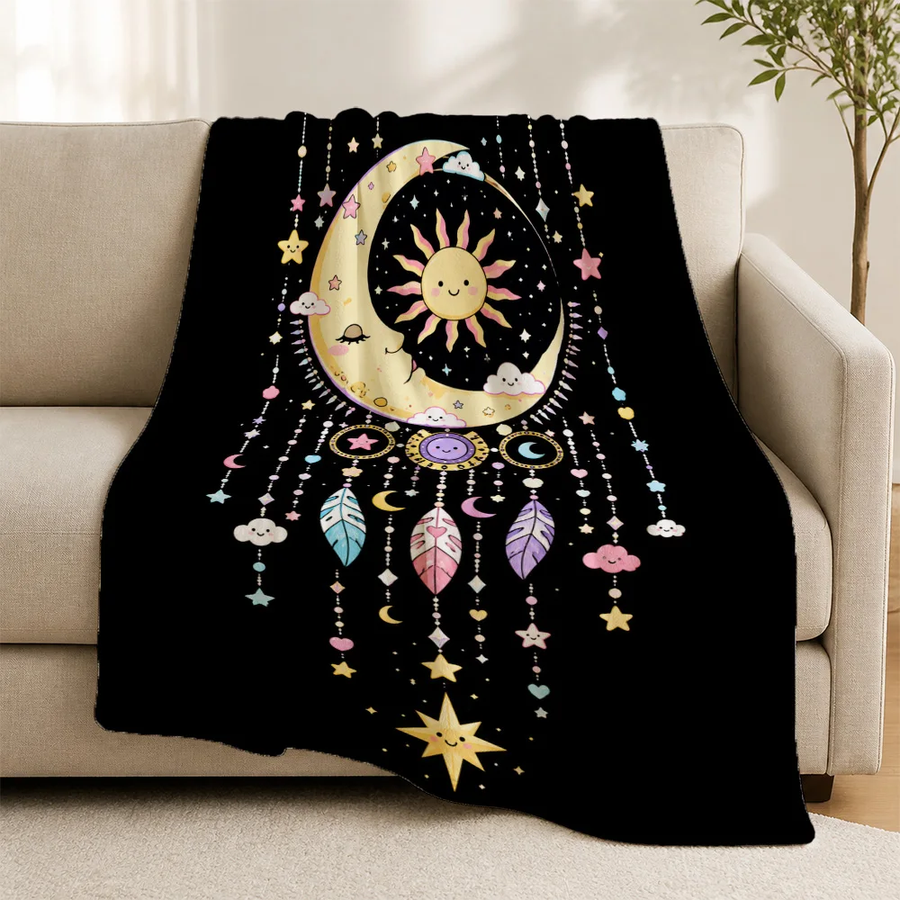 Ultra Soft Boho Celestial Moon and Stars Throw Blanket for Sofa Couch Living Room Decor Dreamcatcher Astrology Cozy Fall Gift
