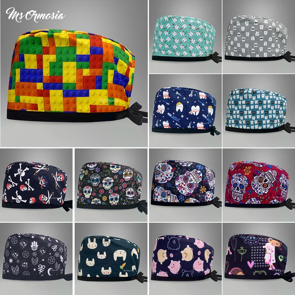 

Laboratory Breathable Fashion Print Caps Surgical Hats Working Cap for Women Men Scrub Hat Nursing Scrub Caps Clinic Accessories