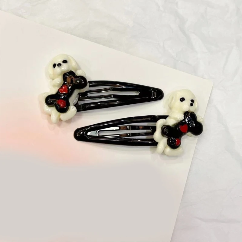 652F Summer Girls Hair Clip Black Color Puppy & Bone ทรงผมสำหรับการสึกหรอทุกวัน