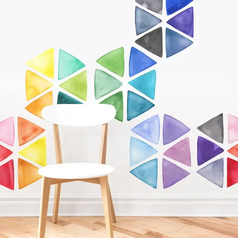 Large Rainbow Watercolor Triangles - Fabric Wall Decal - Color Story - Mej Mej