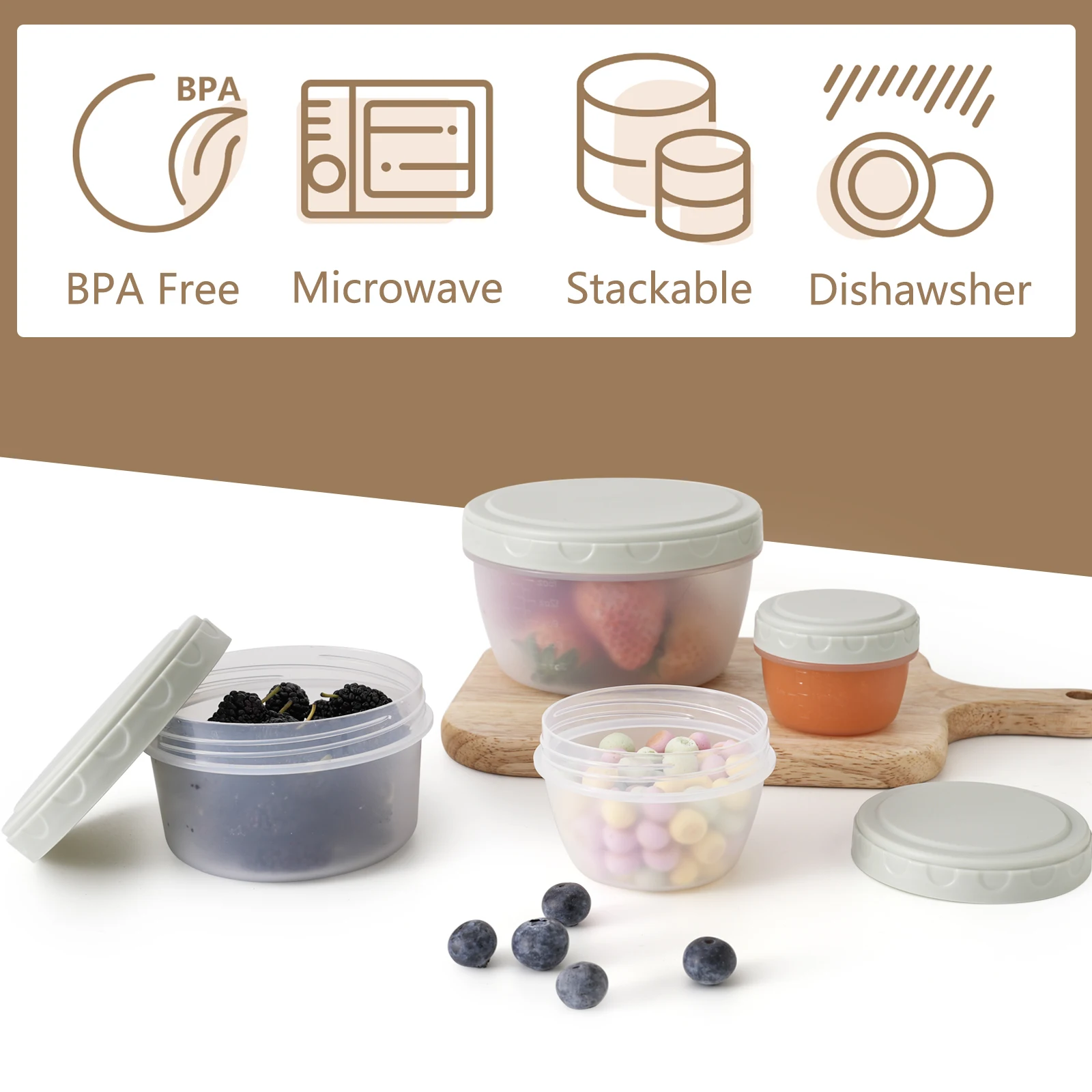 

4pcs Baby Food Freezer Storage Containers With Lids, Reusable Plastic Soup Jars, Leakproof Salad Dressing Container