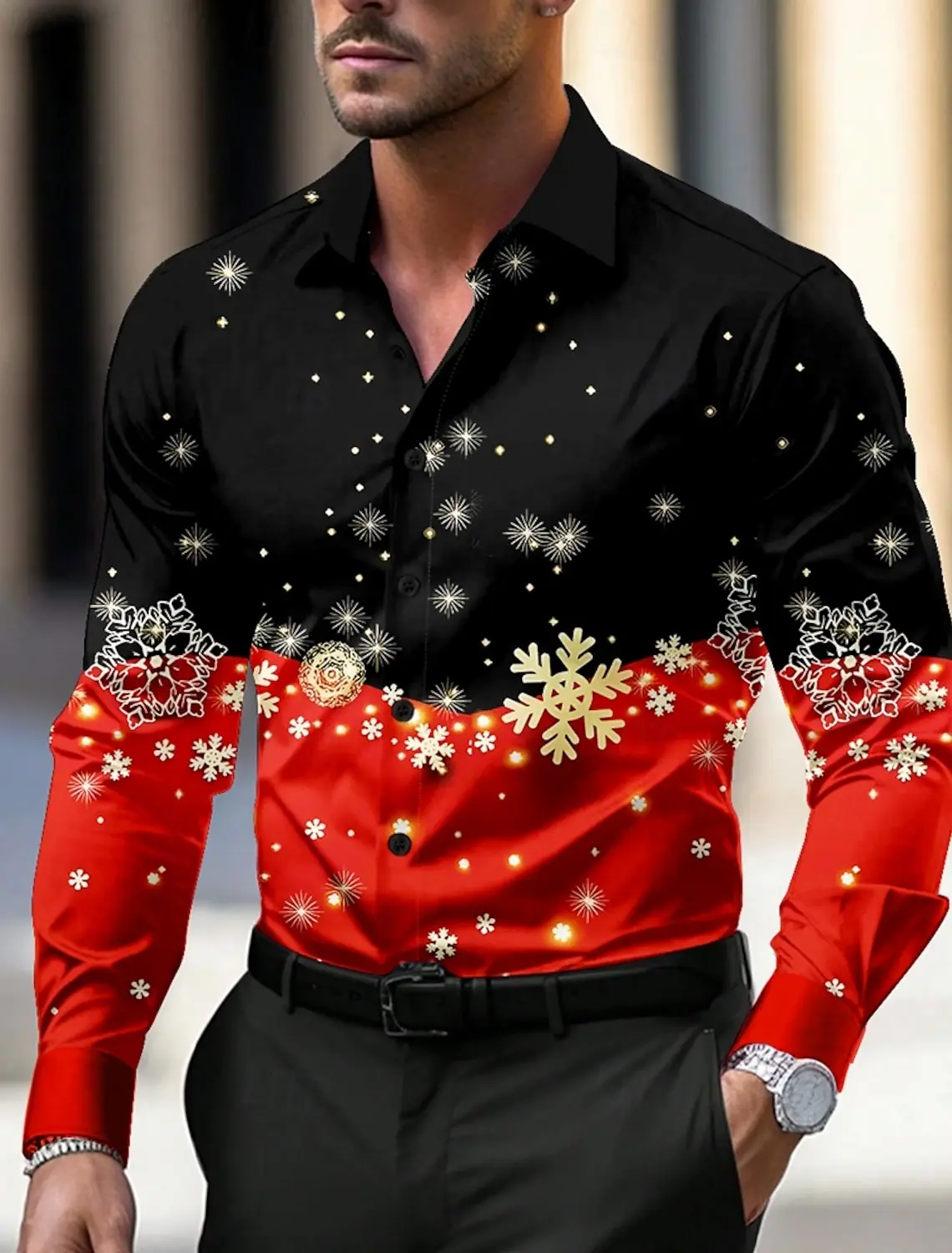 Christmas Theme Men's Christmas Scene Printed Shirts Snowflake Graphics Casual Button Up Long Sleeve Shirts 3D Printed Thin Tops