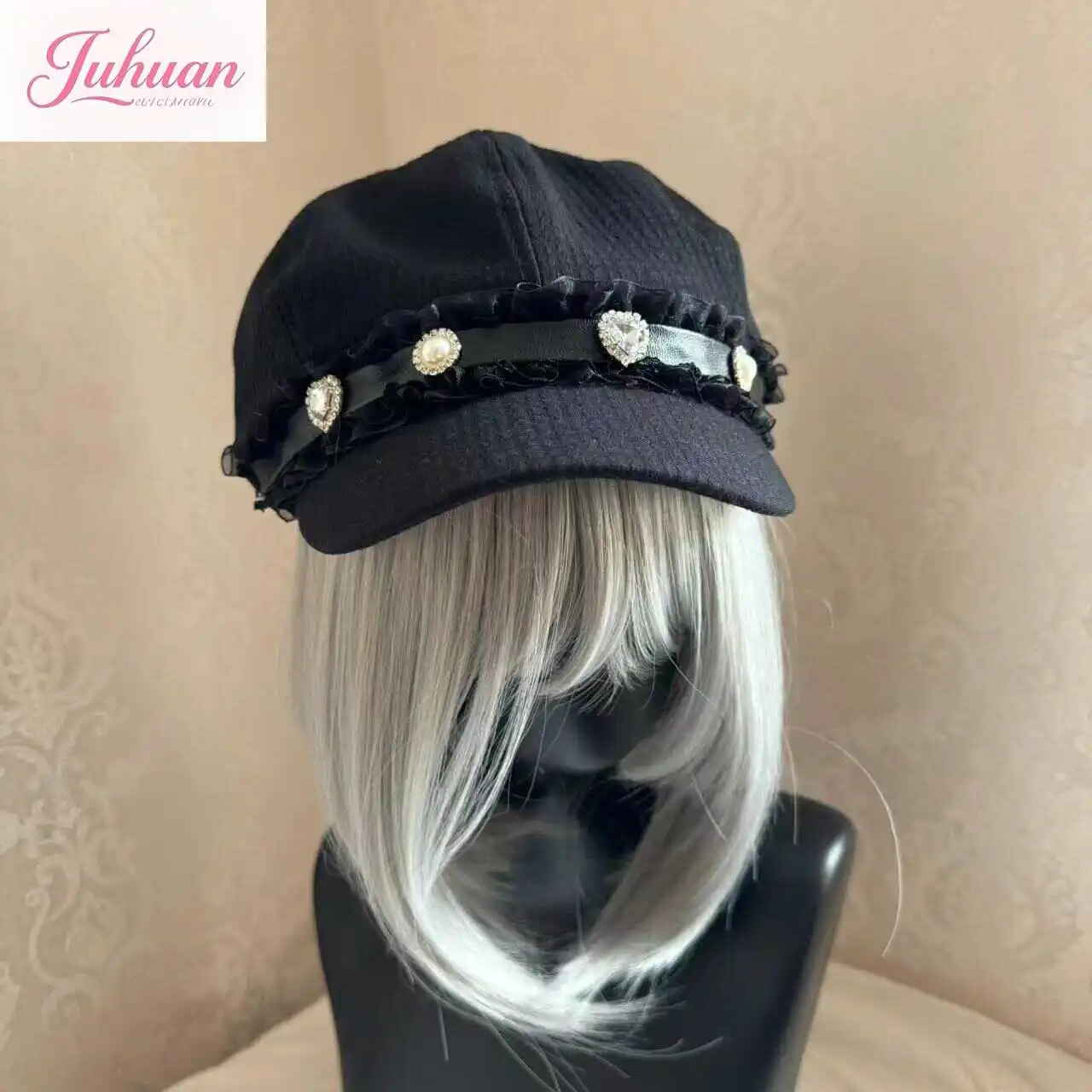 Japanese Mining Series Octagonal Hat Cute Mass Production Sweet Cool Wind Beret Women's Lace Rhinestone Love Ladies Hat