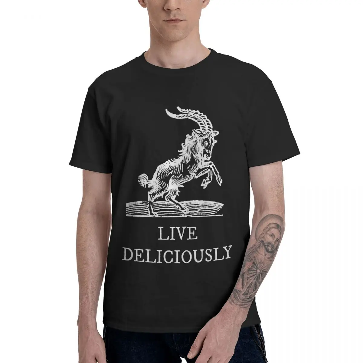 Fashion Live Deliciously T-Shirt Pure Cotton Round Neck Men T-Shirts Short Sleeve Oversized Casual Tees Clothes Summer