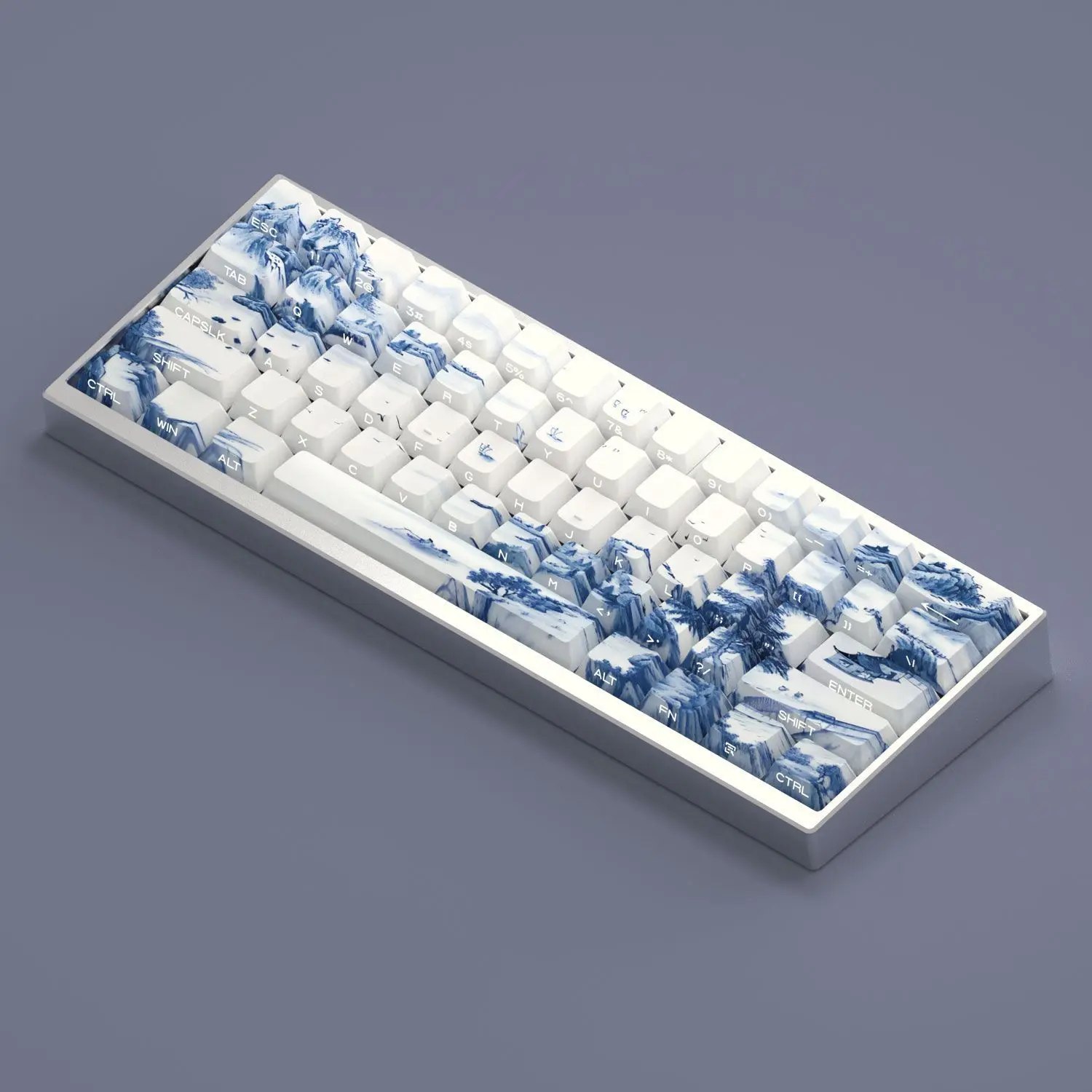 Jiangnan keycap blue and white porcelain wind original height side engraving light transmission PBT adaptation 60 65 66 68 keybo