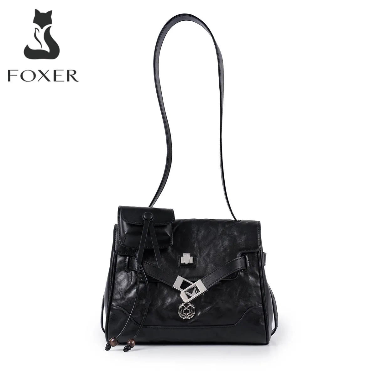 FOXER Vintage Wrinkle Genuine Leather Tote Bag Luxury Women Shoulder Crossbody Bag Large Capacity Ladies Daily Commute Handbag