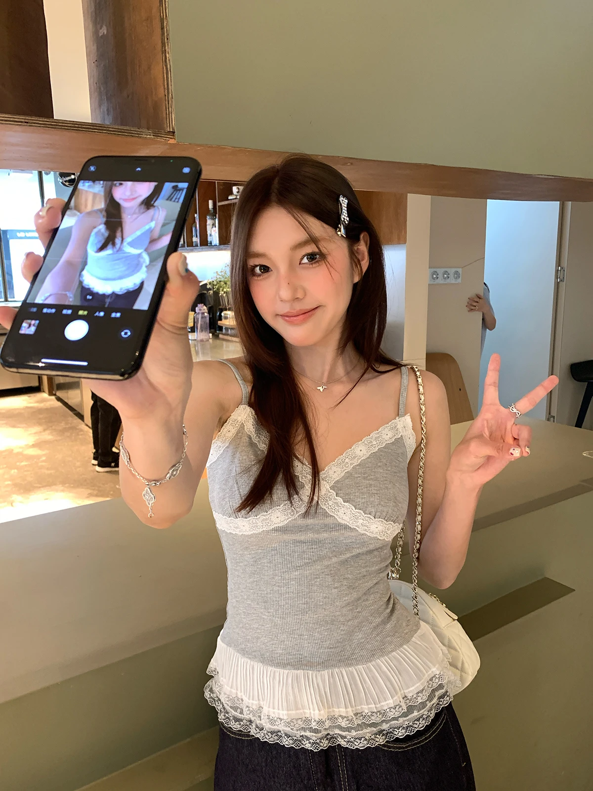 

Женский летний облегающий топ с кружевной отделкой и принтом из полиэстера, модный, для многослойных образов