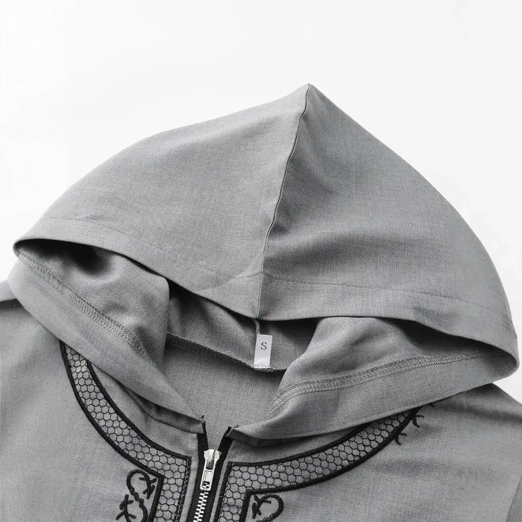 2025 Loose Muslim Men's Robe Long Sleeve Embroidered Hooded Zipper Islamic Loose Casual Men's Robe Dubai Luxury Islam Elegant