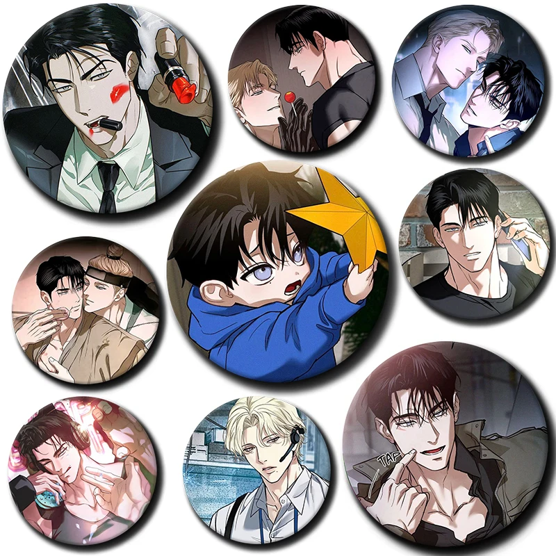 58mm Korean BL Manga Soft Button Pin  Flashlight Manhwa Anime Brooches Badge Bag Decor Accessories Fans Collect Friends Gifts
