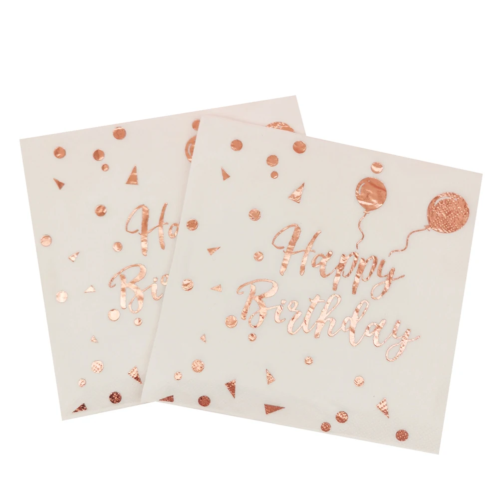 1 beutel Rose Gold Alles Gute Zum Geburtstag Papier Servietten Einweg Abendessen Hand Serviette Party Tablescape Hause DIY Party Dekoration Supplie – Detail 6