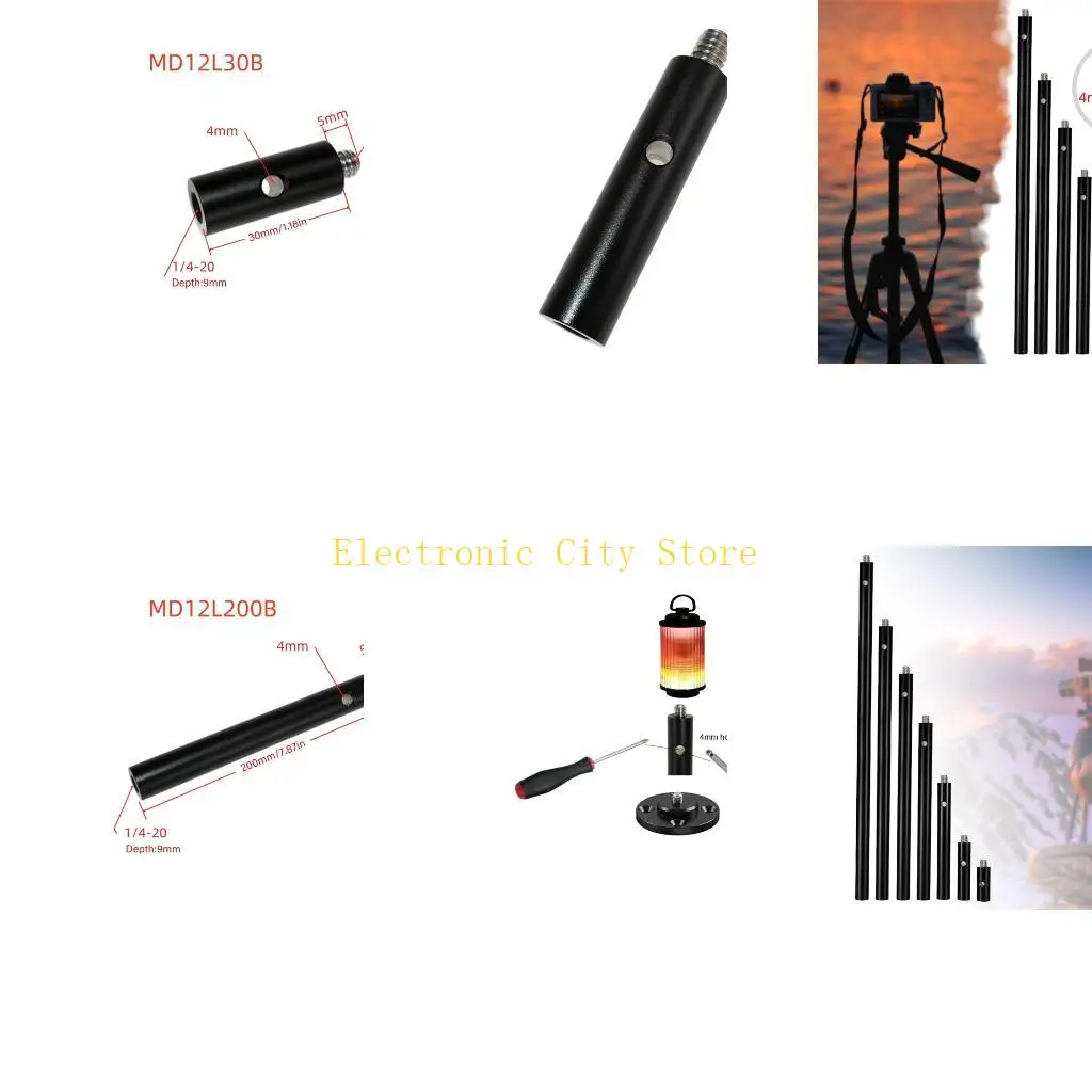 Aluminum Threaded Extension Bar Double 1/4Inch Screw Ends For Securing Camera Gear To Tripod Mounts Studio Accessories