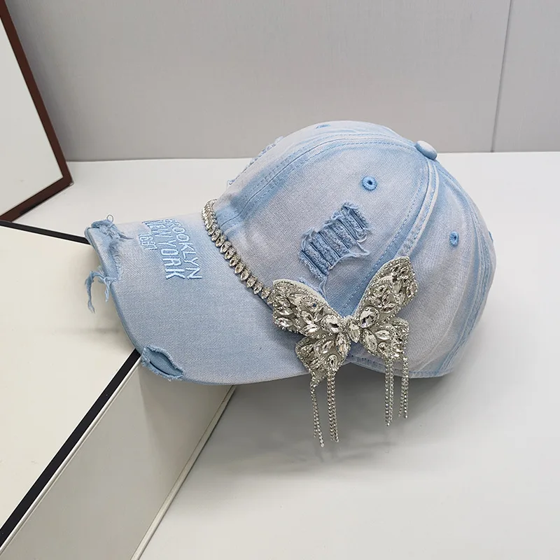 

Fashion Chic Embroidered Letter Hole White Rhinestone Women's Spring Summer Baseball Cap Face Sun Protection Casual Baseball Cap