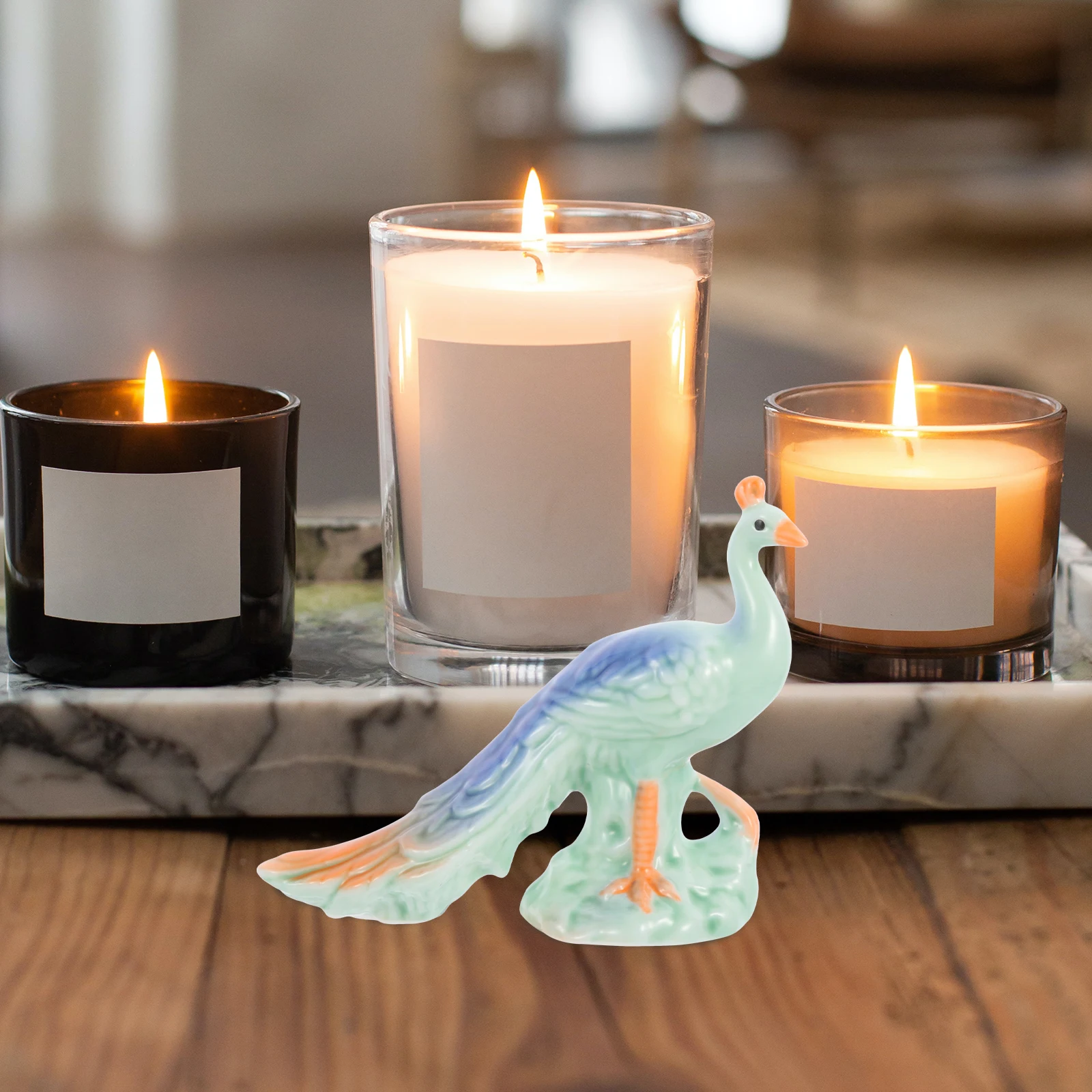 

Premium Ceramic Animal Ornament Peacock Design Desktop Decor for Living Room Bedroom Shelf Display Handmade Craft Gift Idea