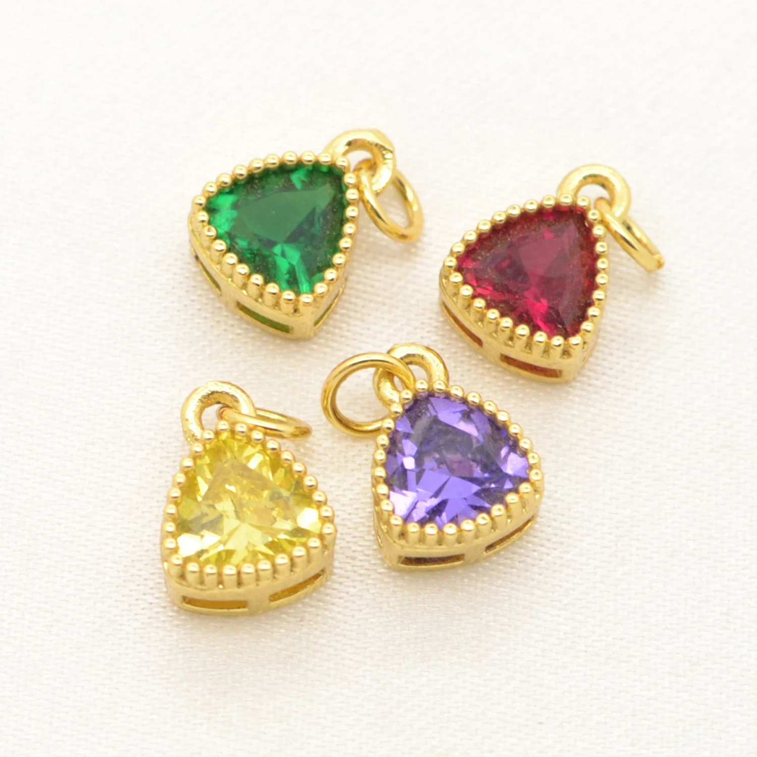 20 Pcs Triangular Color Zircon Pendant for Handmade Diy Jewelry Accessories Bracelet Necklace Earring Material Gold Rim Charm