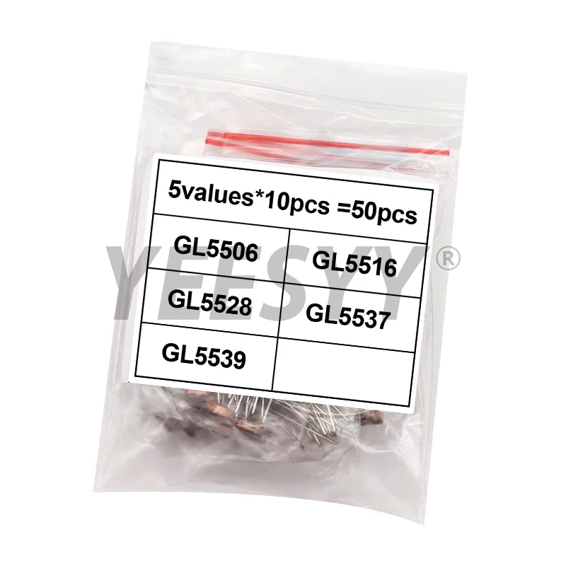 50PCS Photo Light Sensitive Resistor GL5516 GL5528 GL5537 GL5539 GL5506 Photoresistor Kit Photoconductive Resistance