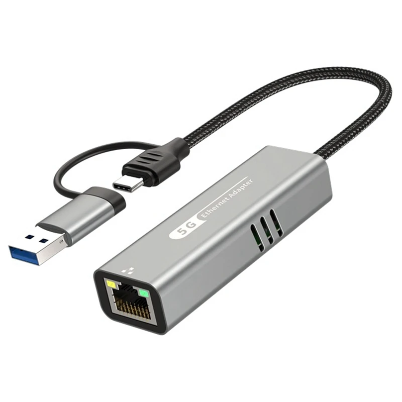 USB 3.0+Type-C to 5G Wired Network Card Adapter 1000 Mbps Network Adapter RJ45 Network Port for Laptop Win10/11/ OS-TCES