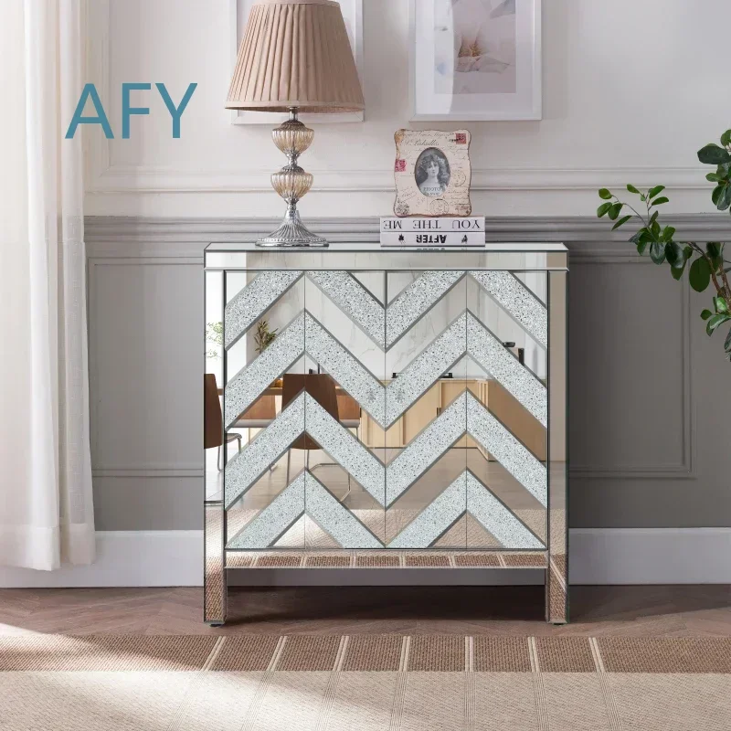 Storage Cabinet with Mirror Trim and M Shape Design Silver for Living Room Dining Room Entryway Kitchen for IKEA HEMNES TV