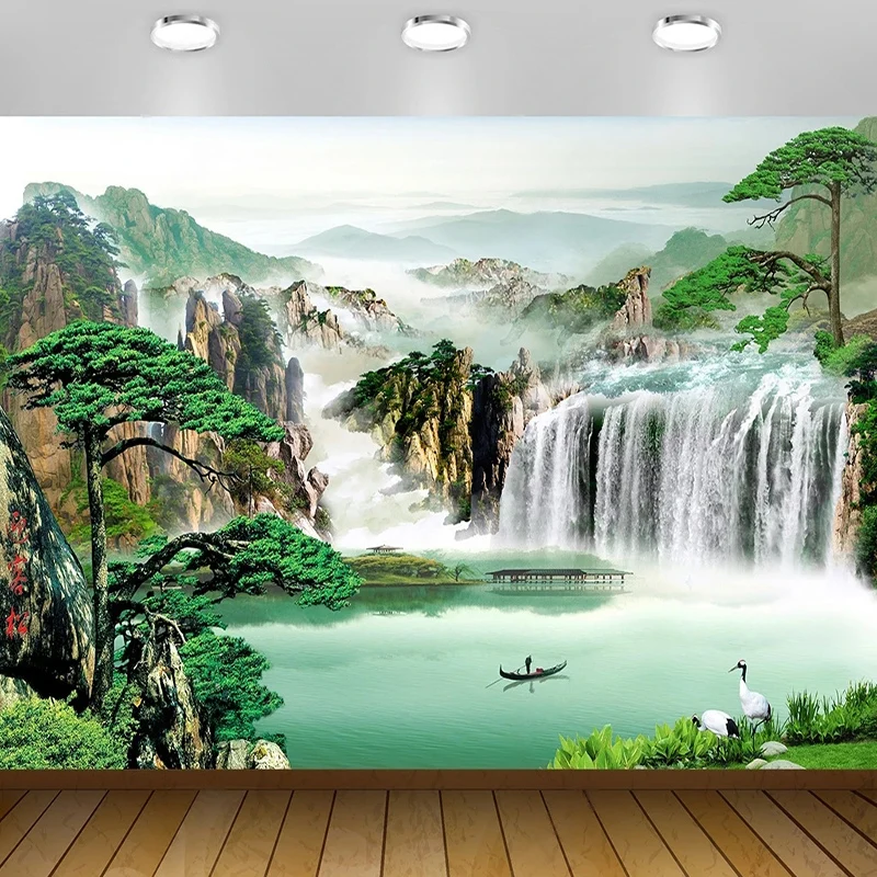 

Custom Photo Wallpaper Chinese Style Landscape Waterfall Nature Murals Living Room TV Sofa Bedroom Home Decor 3D Wall Stickers