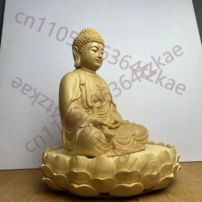 Hand-Carved Hinoki Wood Dainichi Nyorai Buddha Statue - 11.8