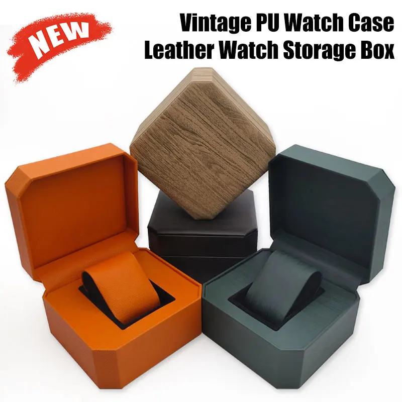 Portable Watch Box Mini PU Octagonal Watch Case Organizer Storage Holder Tree Grain Gift Box Bracelet Box Durable Wear-resistant