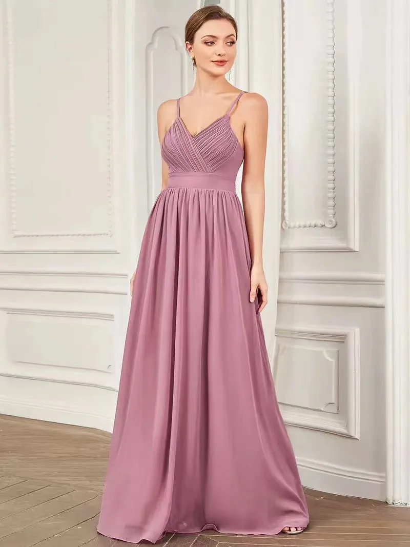 Chiffon Spaghetti Straps A-Line Bridesmaid Gowns 2024 Vintage Women Backless Chiffon Dresses Beach Bridesmaid Dress Vestidos