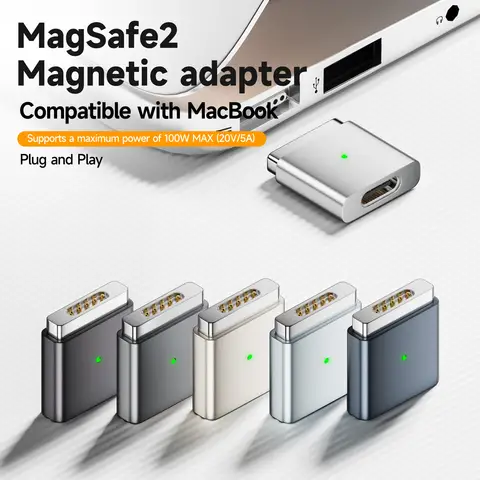 MacBook Charging Cable: USB-C to MagSafe 3/2 magnetic, for Apple laptops, fast charging, M2 Mac Pro adapter, 100W
