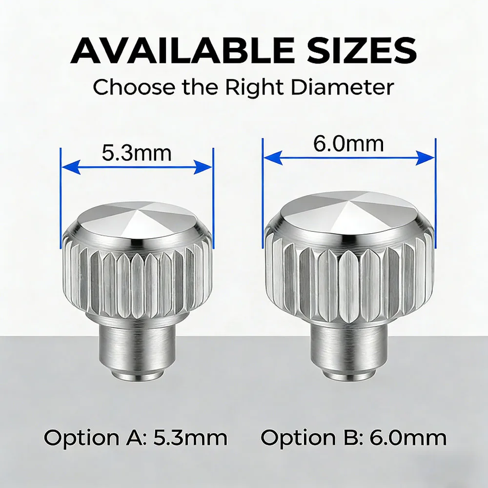 5.3mm / 6.0mm Assort Size Watch Crown Part, ETA 8200 Movement Watch Crown Repalcement Parts wicth Screw Tube for Watchmakers