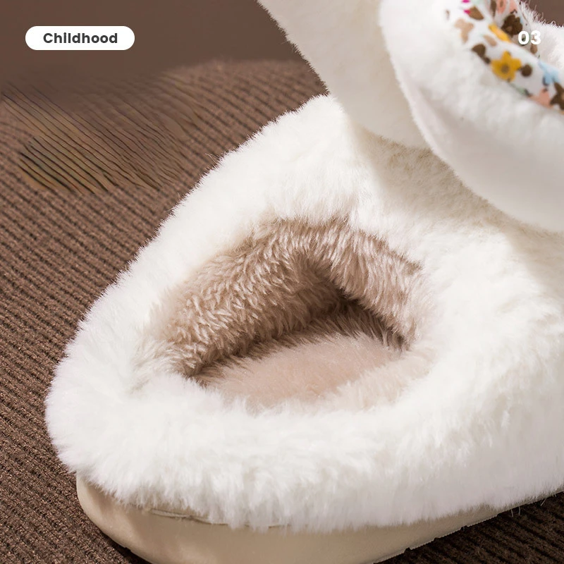 Cute White Rabbit Slippers Children\'s Fur Loafers Home Warm Shoes Kid Boy Slides Fluff Slippers Toddler Girls Bootie Slippers