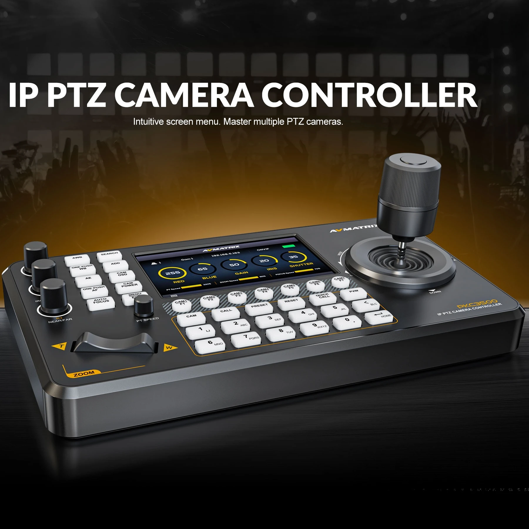 

AVMATRIX PKC3500 Контроллер IP-камеры PTZ Простота в эксплуатации с 5-дюймовым сенсорным экраном и 4D-джойстиком Версия NDI на выбор