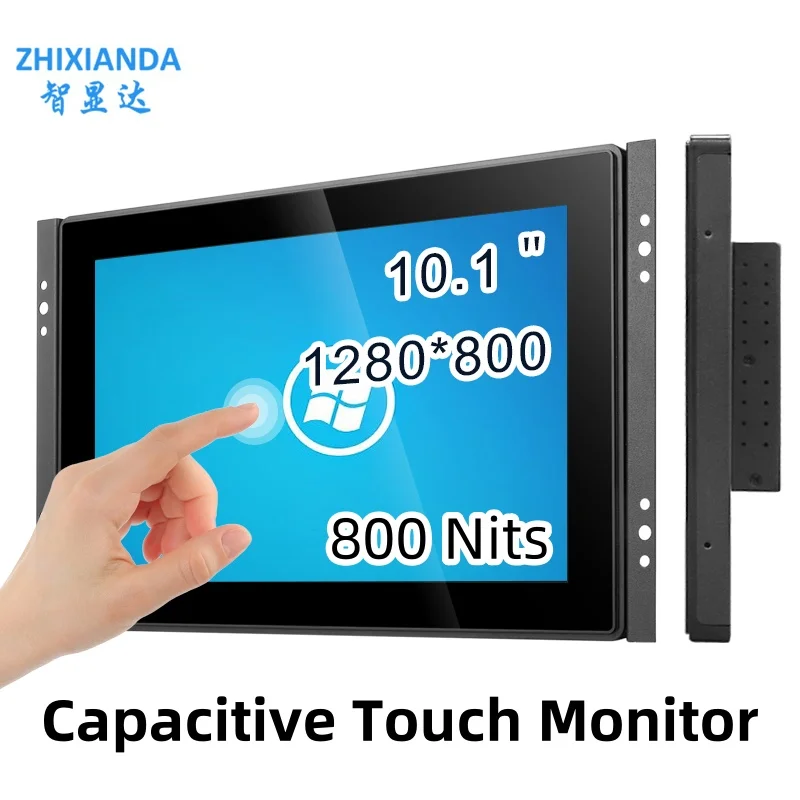 10.1 Inch1280*800 Outdoor 800 Nits Waterproof Flat True Capacitive Touch Screen Monitor Industrial Display With VGA HDMI USB