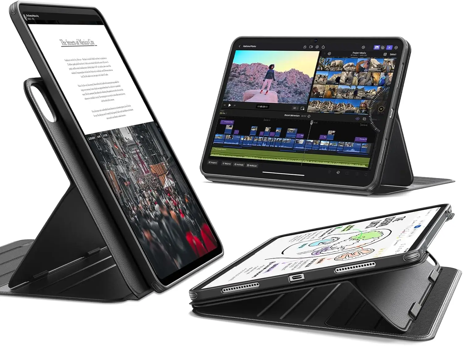 

Вращающийся чехол для iPad Pro 13 дюймов с магнитной крышкой, регулируемой подставкой, 9 углами обзора, черный
