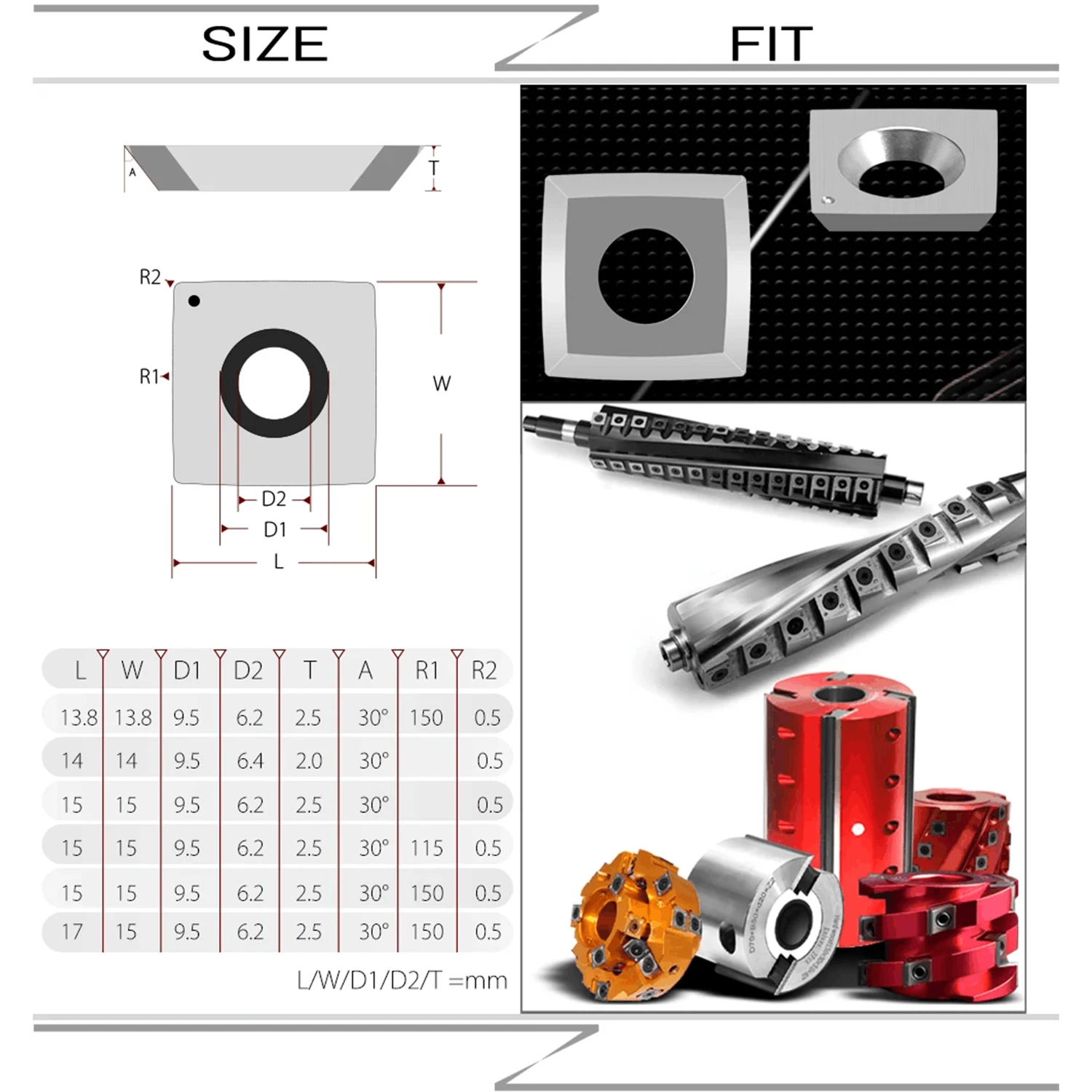 13.8mm Square Carbide Inserts R150-4R0.5 Carbide Blade for Spiral Helical Cutter Head Router Bit Scraper 10pcs