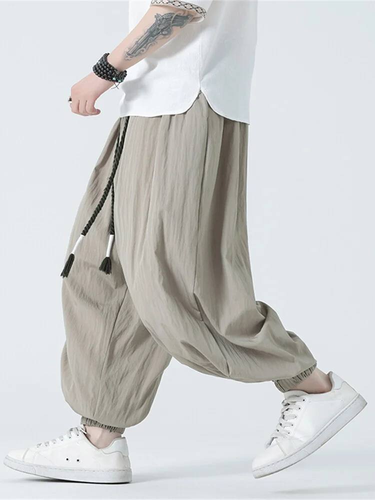 

Летние тонкие широкие брюки-фонари свободного кроя, повседневные шаровары для мужчин больших размеров, дышащие, удобные, с эластичным поясом