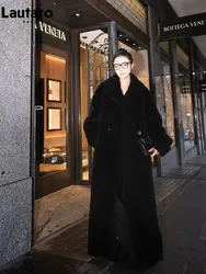 Mauroicardi Winter Extra Long Oversized Warm Thick Black Soft Fluffy Hairy Faux Fur Coat Women Loose Casual Furry Overcoat 2025
